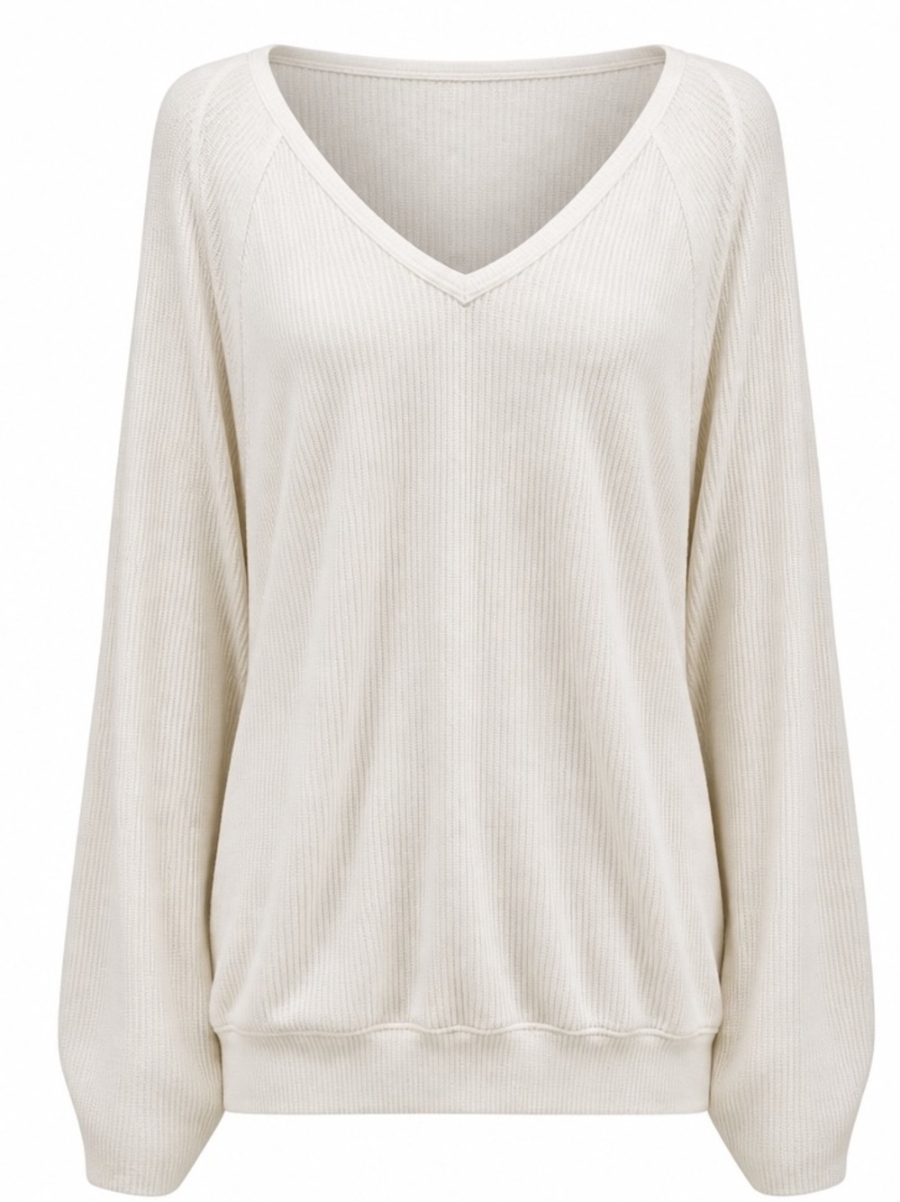 🆕 Free People Santa Clara Oversized Cream Ivory Thermal V-Neck Long Sleeve Top L